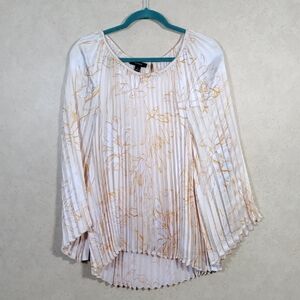 04176 Alfani golden yellow and white satin floral pleated blouse 2X